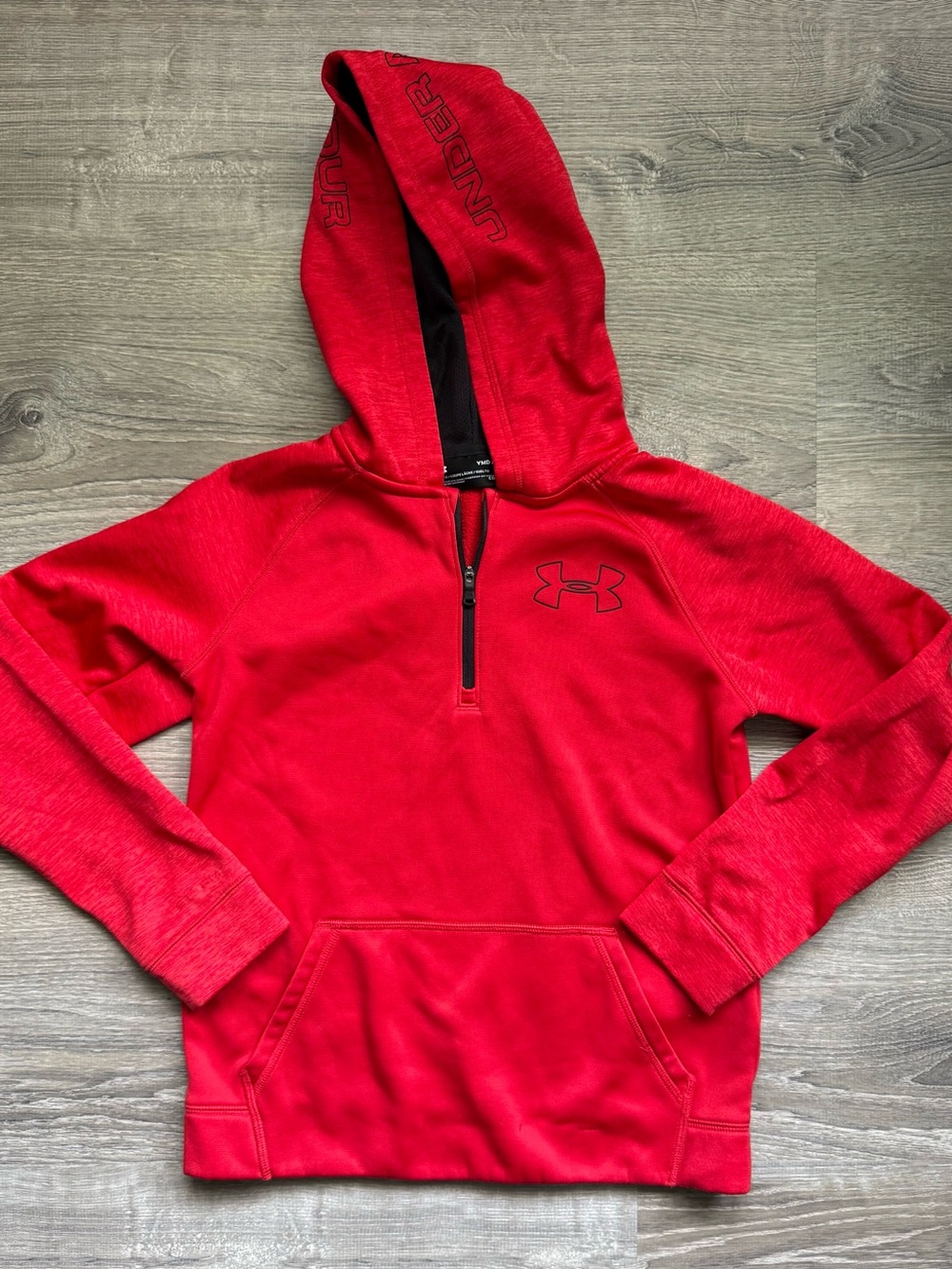 Under Armour ColdGear Boy’s YMD Vibrant Red 1/4 Zip Fleece Hoodie Black Lining